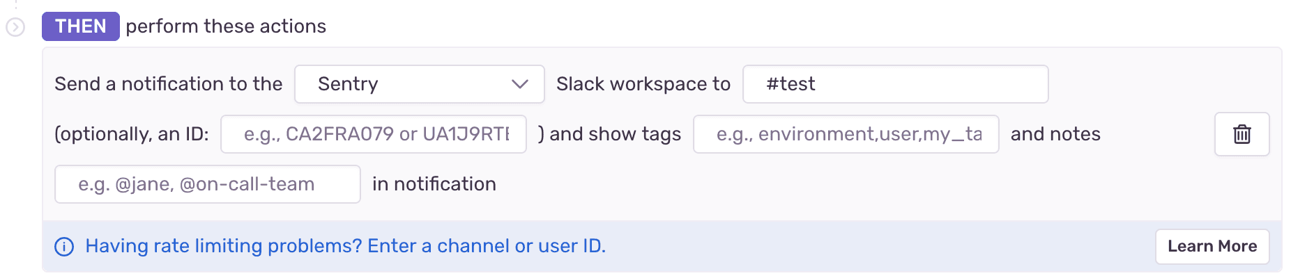 Slack issue alert action